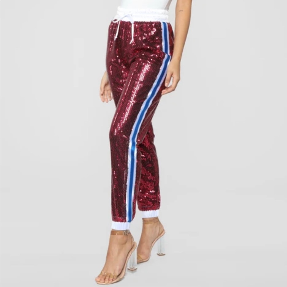 Red Blue & White Sequin Joggers